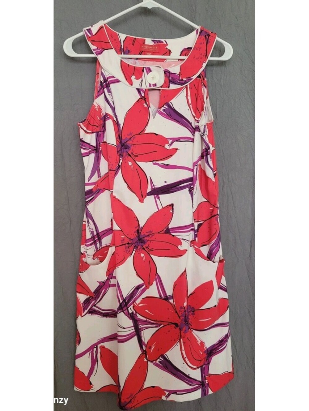 Signature by Sangria Red Floral Sleeveless Dress Women’s 8 Summer Party Pockets
